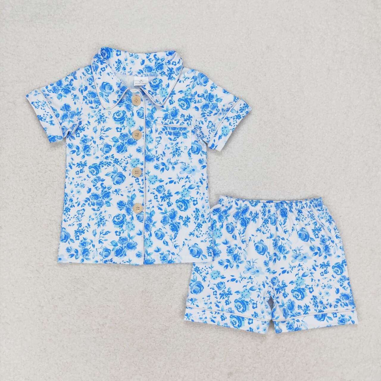 Blue two piece floral girls pj set