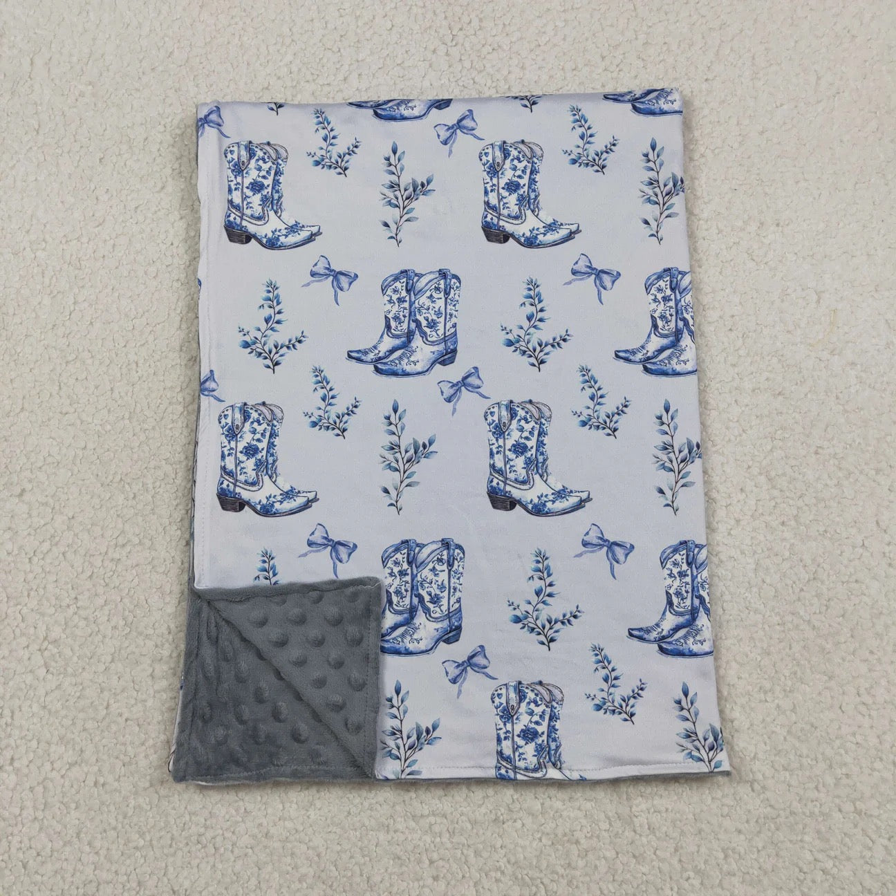 BLUE WESTERN & BOW BLANKET